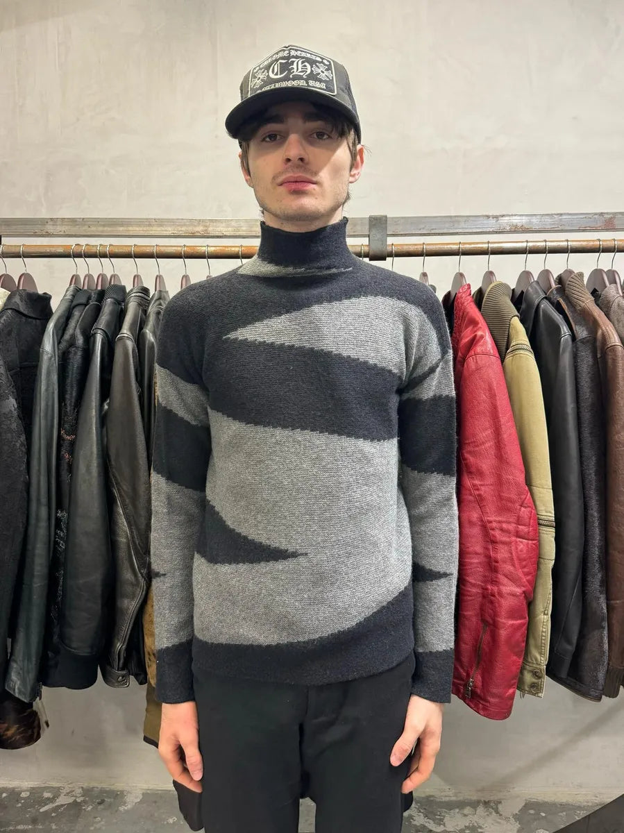 1990s Armani Black & Grey Striped Turtleneck (XS/S) 2