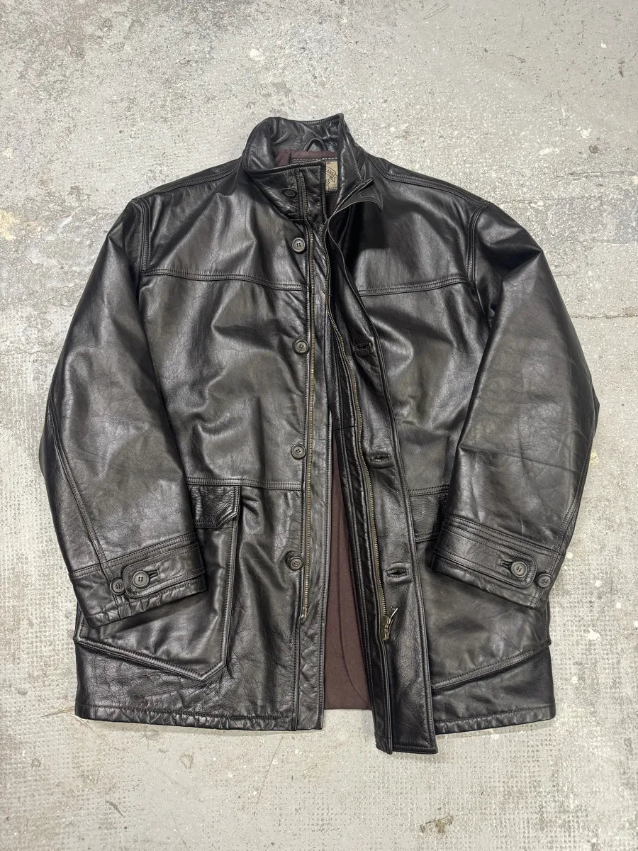 1990s Armani Black Imperial Premium Leather Jacket (M) 1