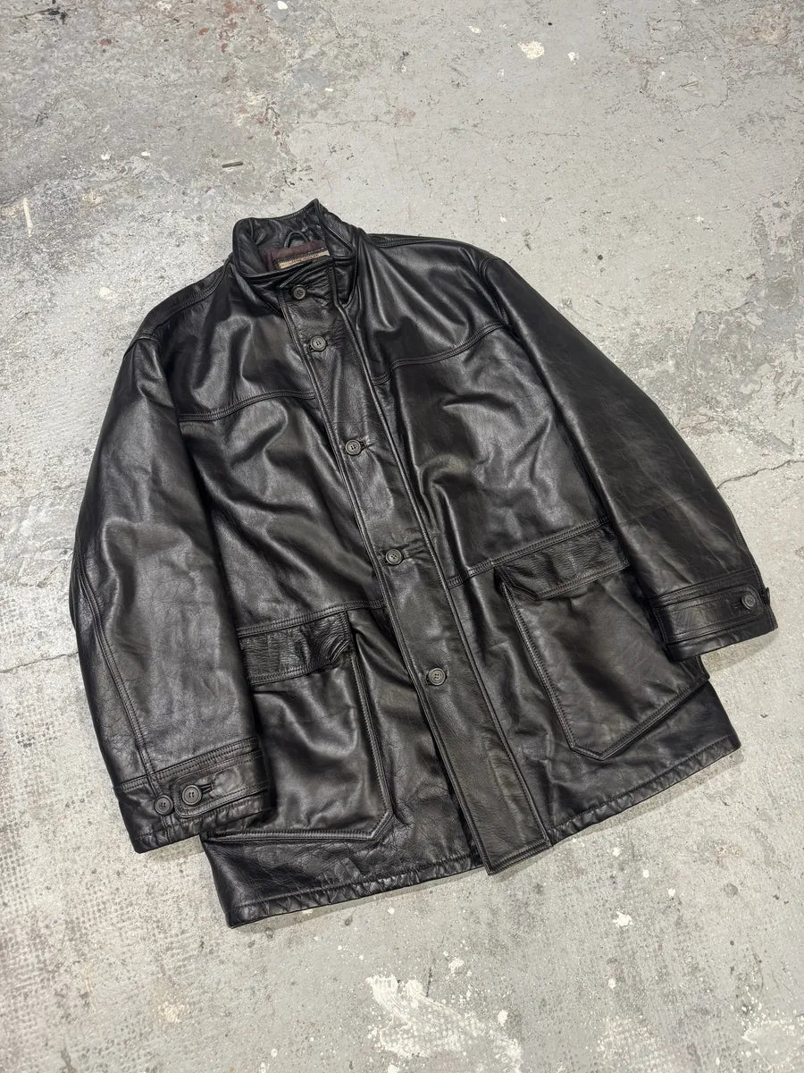 1990s Armani Black Imperial Premium Leather Jacket (M) 4