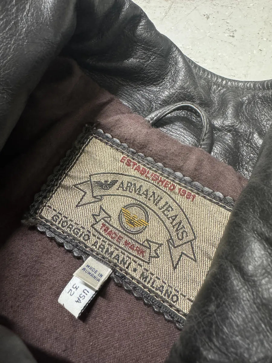 1990s Armani Black Imperial Premium Leather Jacket (M) 5