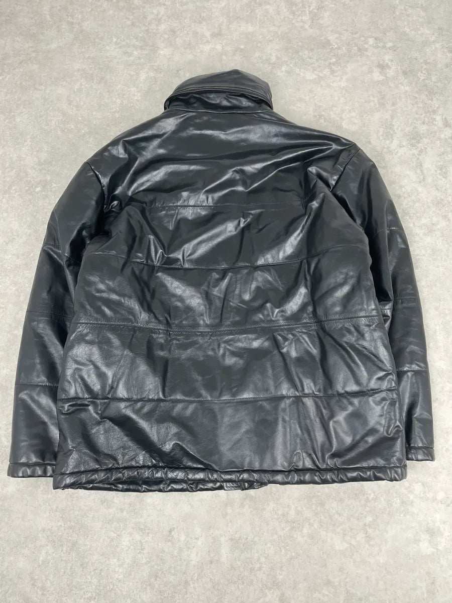 1990s Armani Black Leather Puffer Jacket yZOCswH 5