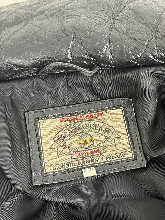 1990s Armani Black Leather Puffer Jacket yZOCswH 12