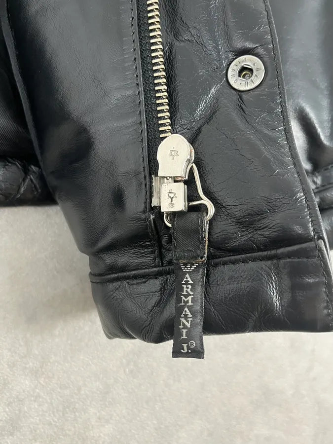 1990s Armani Black Leather Puffer Jacket yZOCswH 11