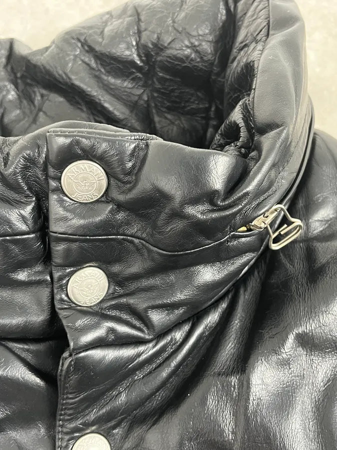 1990s Armani Black Leather Puffer Jacket yZOCswH 9