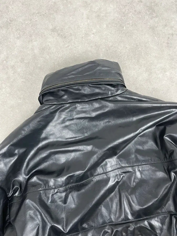 1990s Armani Black Leather Puffer Jacket yZOCswH 6