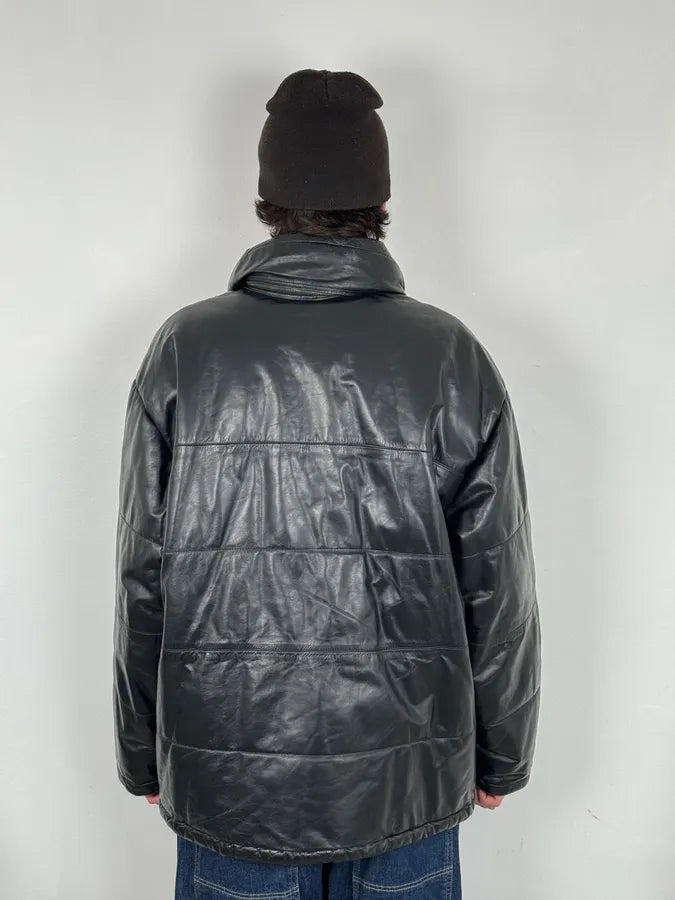 1990s Armani Black Leather Puffer Jacket yZOCswH 1