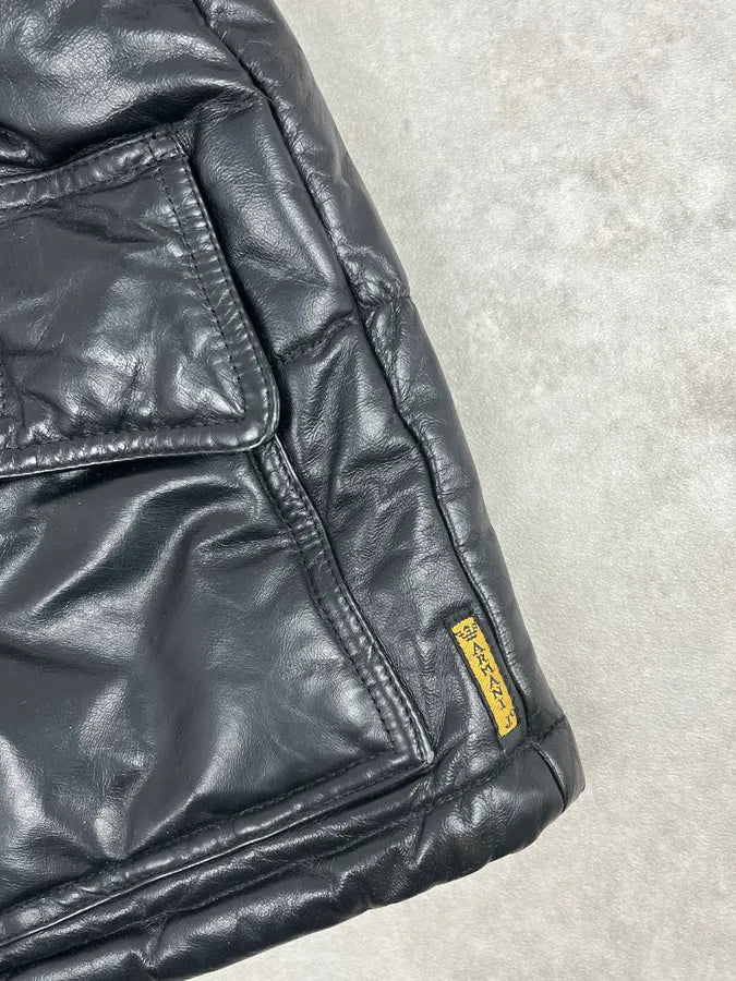 1990s Armani Black Leather Puffer Jacket yZOCswH 7