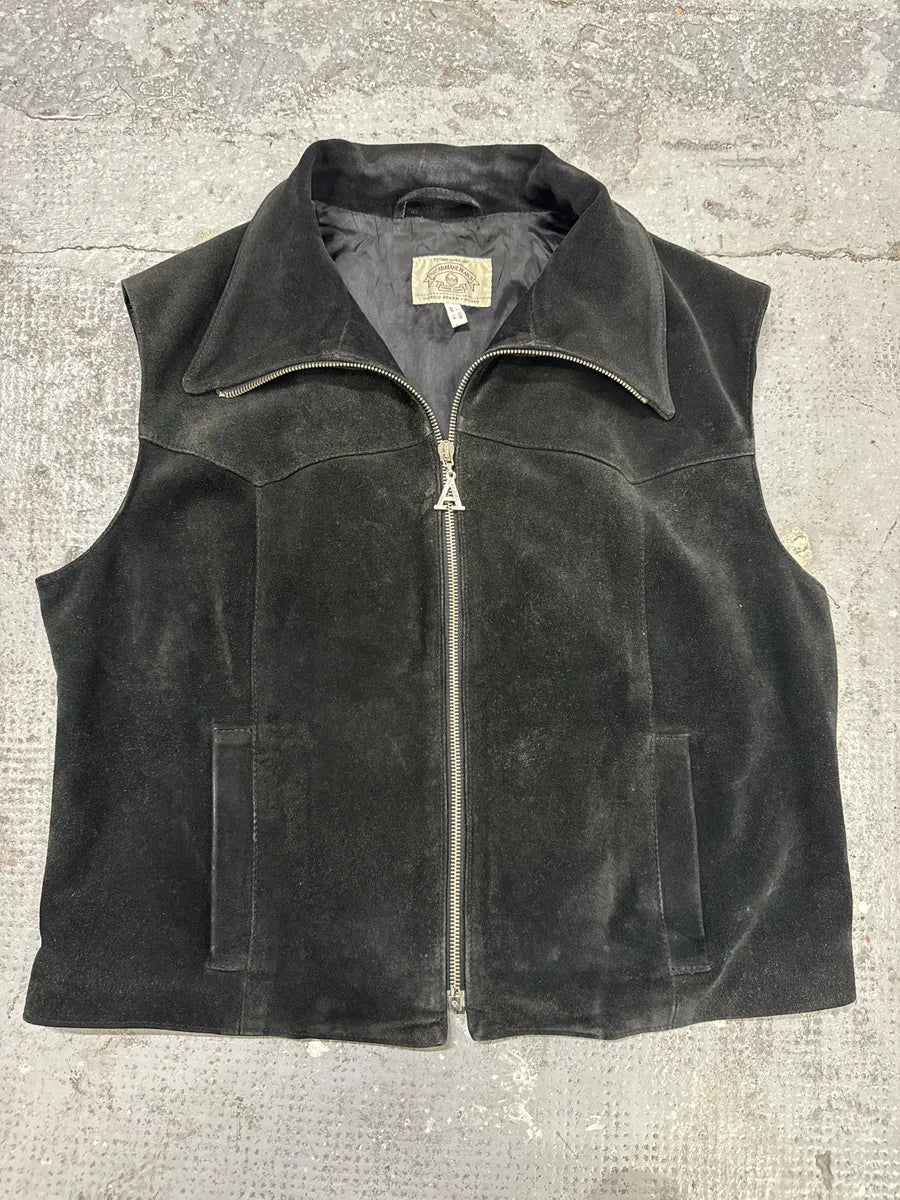 1990s Armani Black Suede Leather Premium Vest (S/M) wQqailL 0
