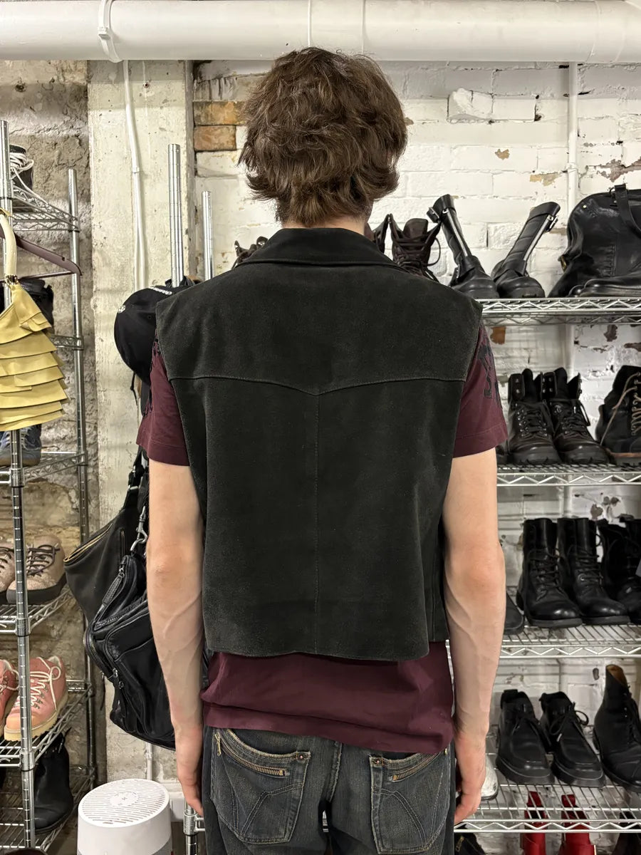 1990s Armani Black Suede Leather Premium Vest (S/M) wQqailL 2