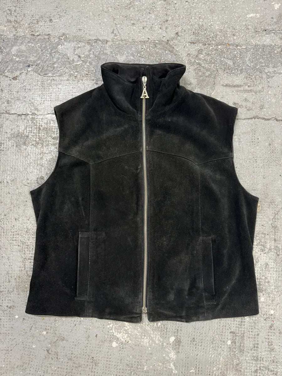 1990s Armani Black Suede Leather Premium Vest (S/M) wQqailL 3