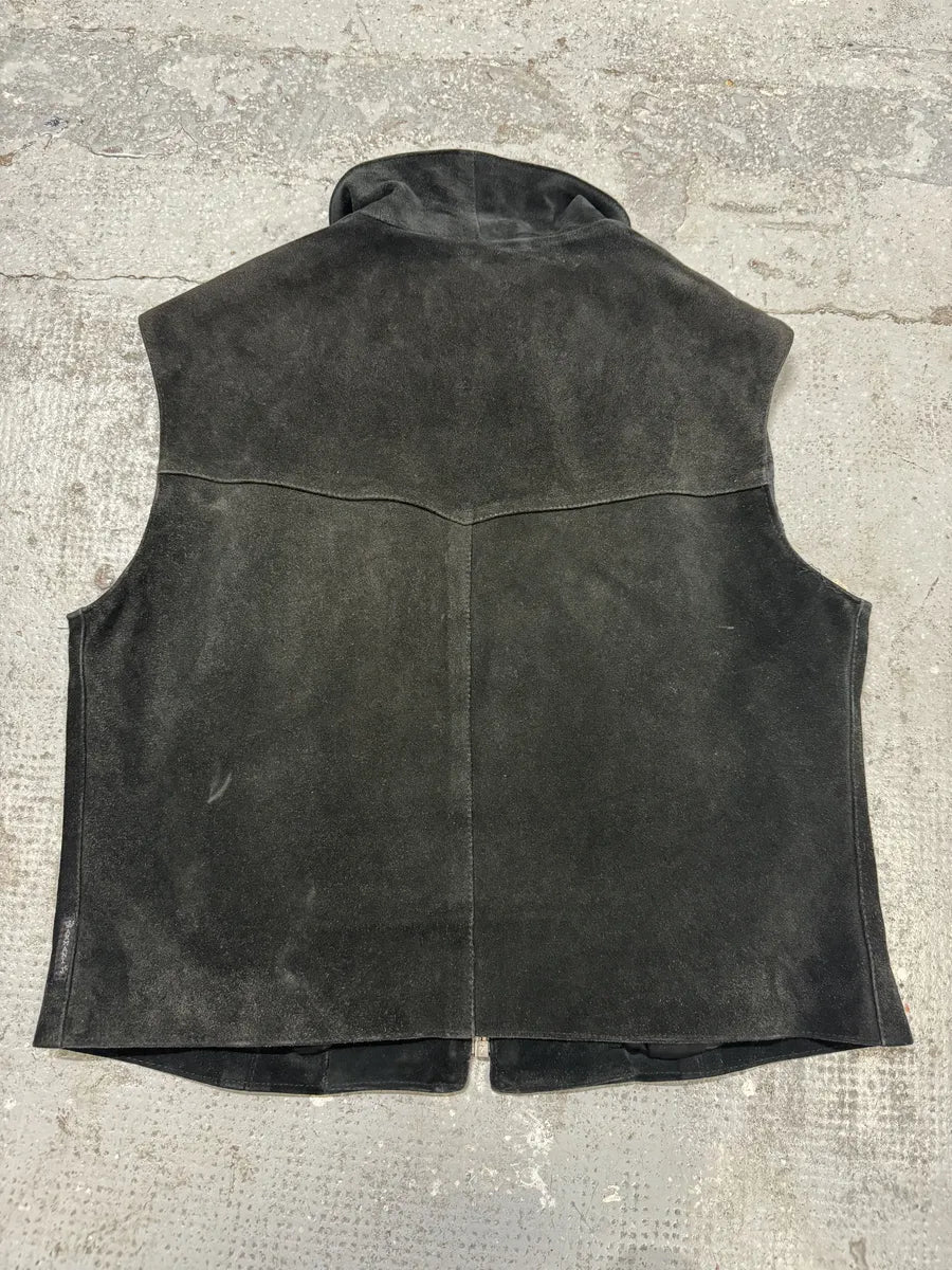 1990s Armani Black Suede Leather Premium Vest (S/M) wQqailL 4