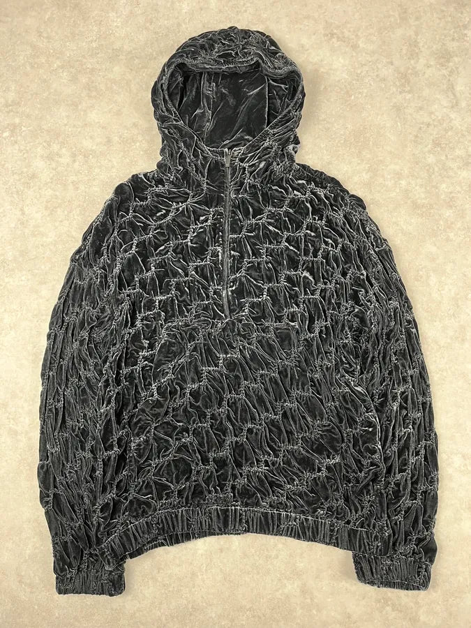 2010s Emporio Armani Black Wool Relief Hooded Jacket WtRUDml 4