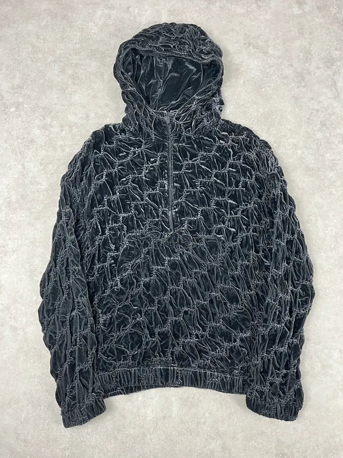 2010s Emporio Armani Black Wool Relief Hooded Jacket WtRUDml 0