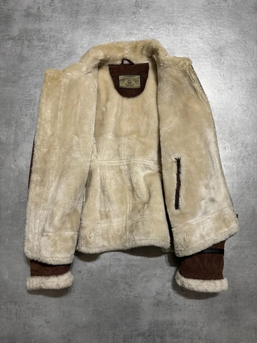 1990s Armani Brown Grained Shearling Leather Jacket LASdGtq 2