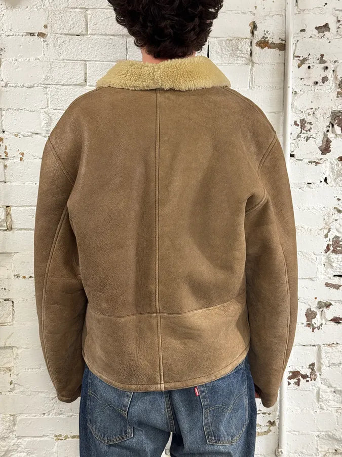 1990s Armani Brown Shearling Aviator Bomber Jacket DgLYAdA 2