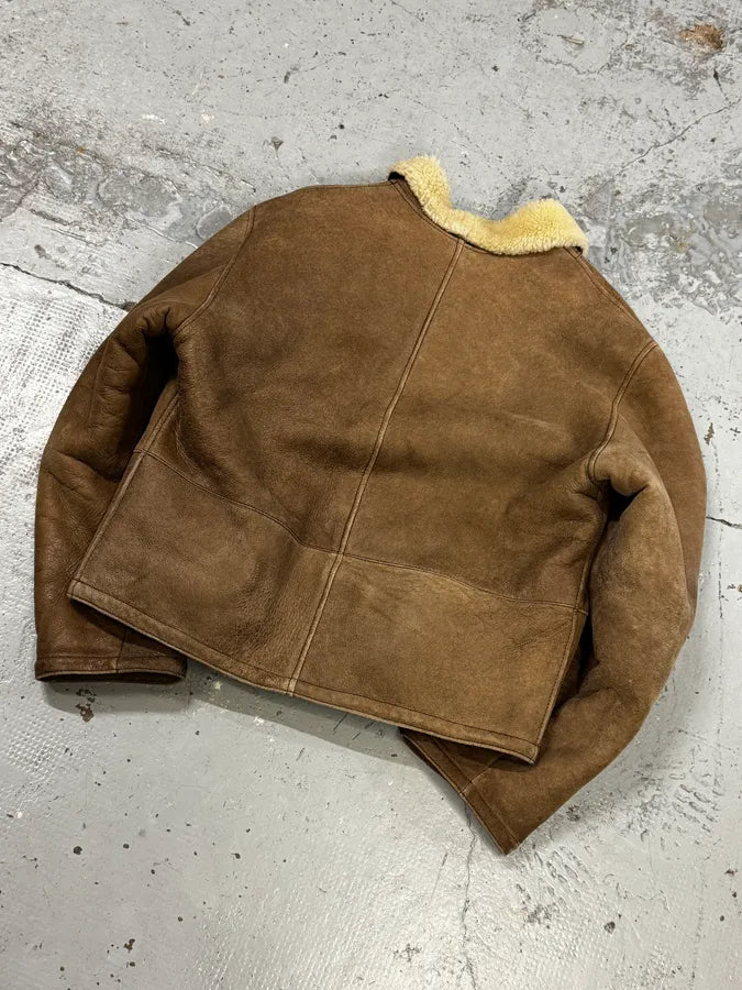 1990s Armani Brown Shearling Aviator Bomber Jacket DgLYAdA 5
