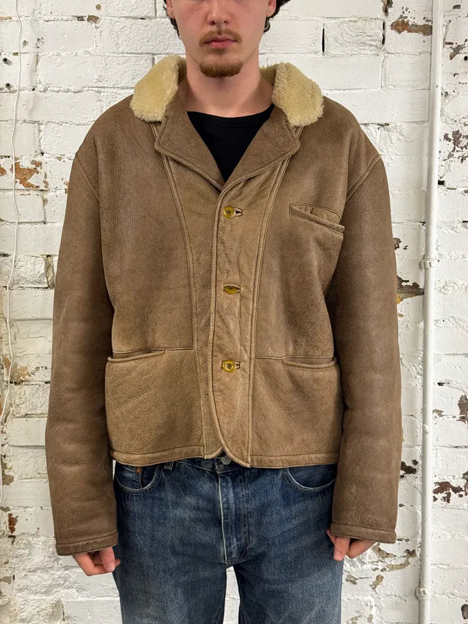 1990s Armani Brown Shearling Aviator Bomber Jacket DgLYAdA 1