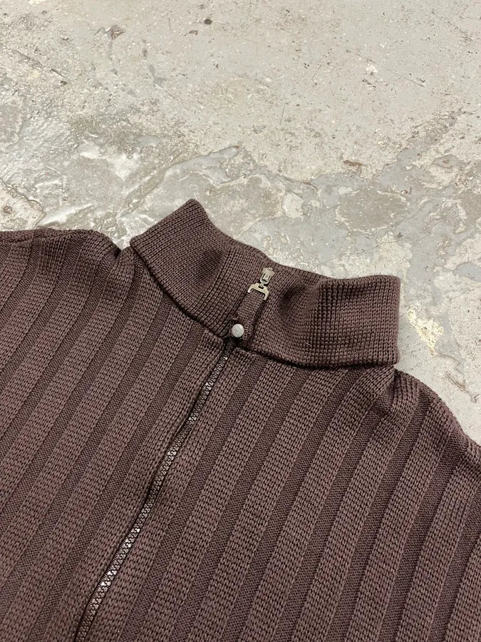 1990s Armani Brown Zip-up Sweater (M) Ydhxbzh 6