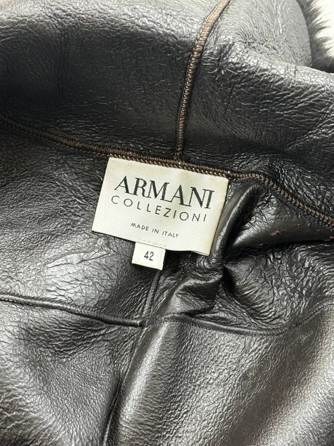 2000s Armani Collezioni Brown Leather Fur Textured Long Coat PXBBPRK 8