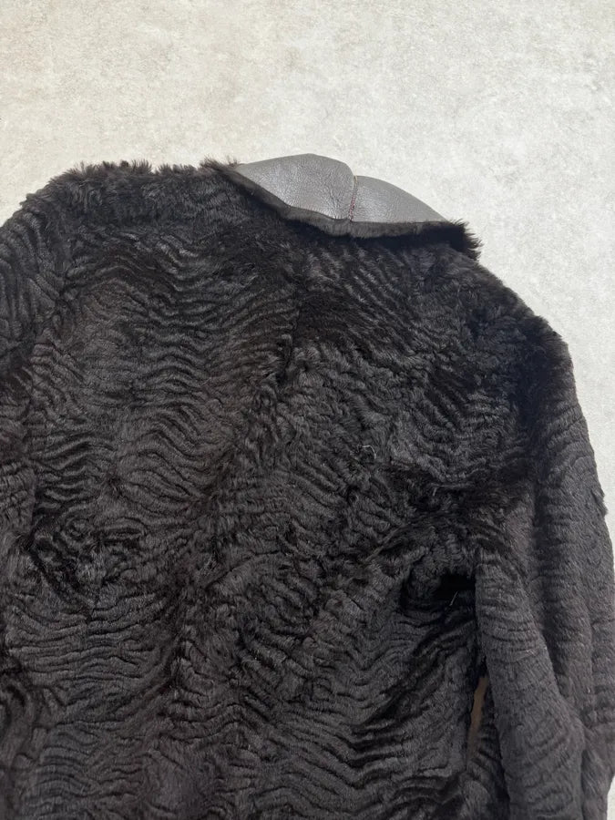 2000s Armani Collezioni Brown Leather Fur Textured Long Coat PXBBPRK 5