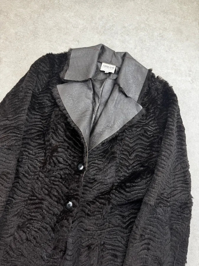 2000s Armani Collezioni Brown Leather Fur Textured Long Coat PXBBPRK 4