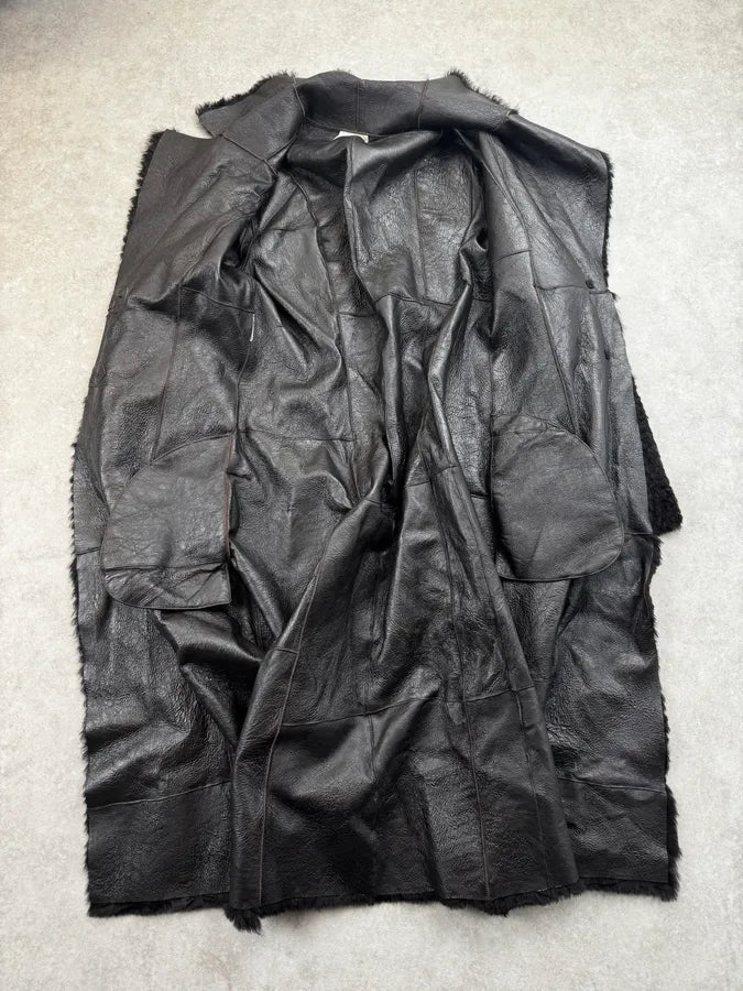 2000s Armani Collezioni Brown Leather Fur Textured Long Coat PXBBPRK 6