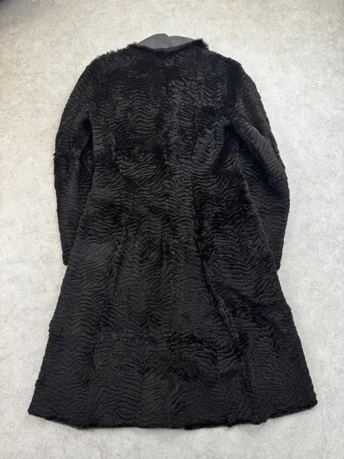 2000s Armani Collezioni Brown Leather Fur Textured Long Coat PXBBPRK 3