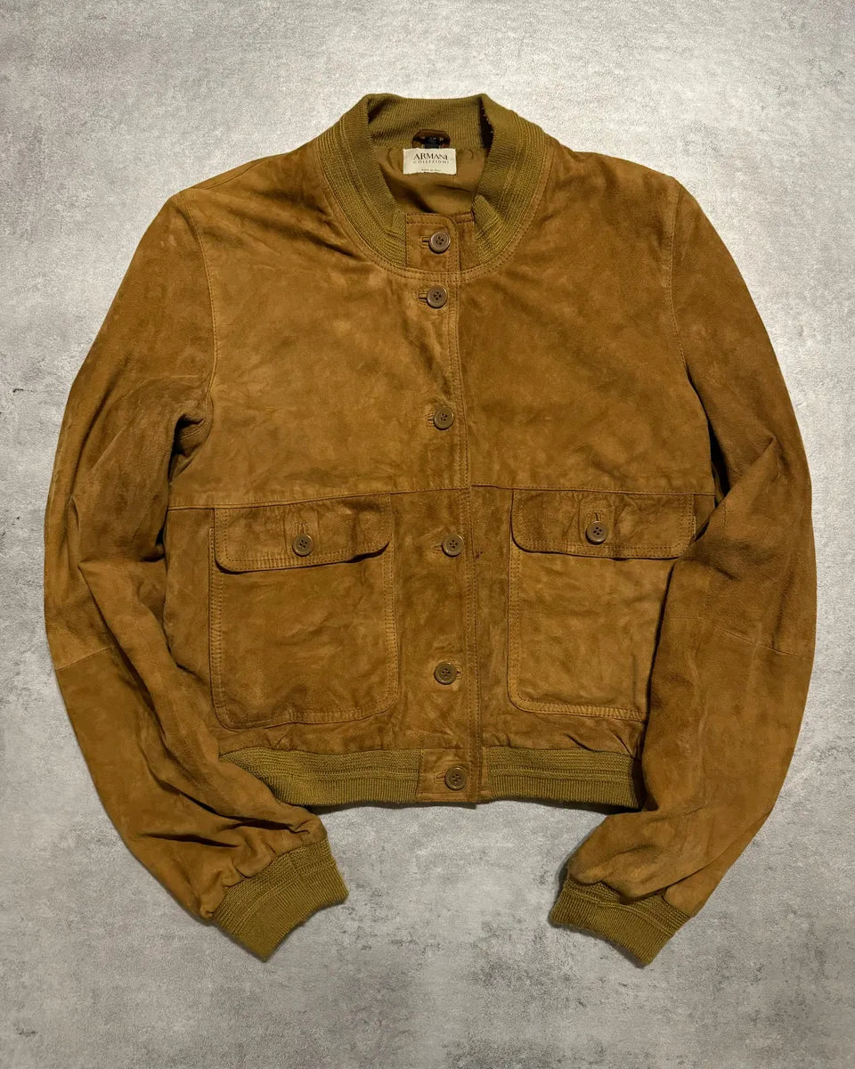 1990s Armani Collezioni Camel Leather Jacket CPdmWln 0