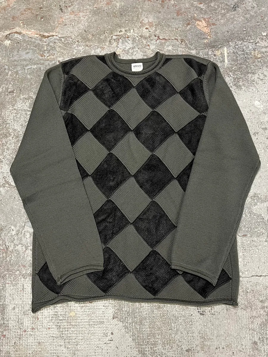 1990s Armani Collezioni Olive Squared Wool Sweater (L) QTpAeTR 0