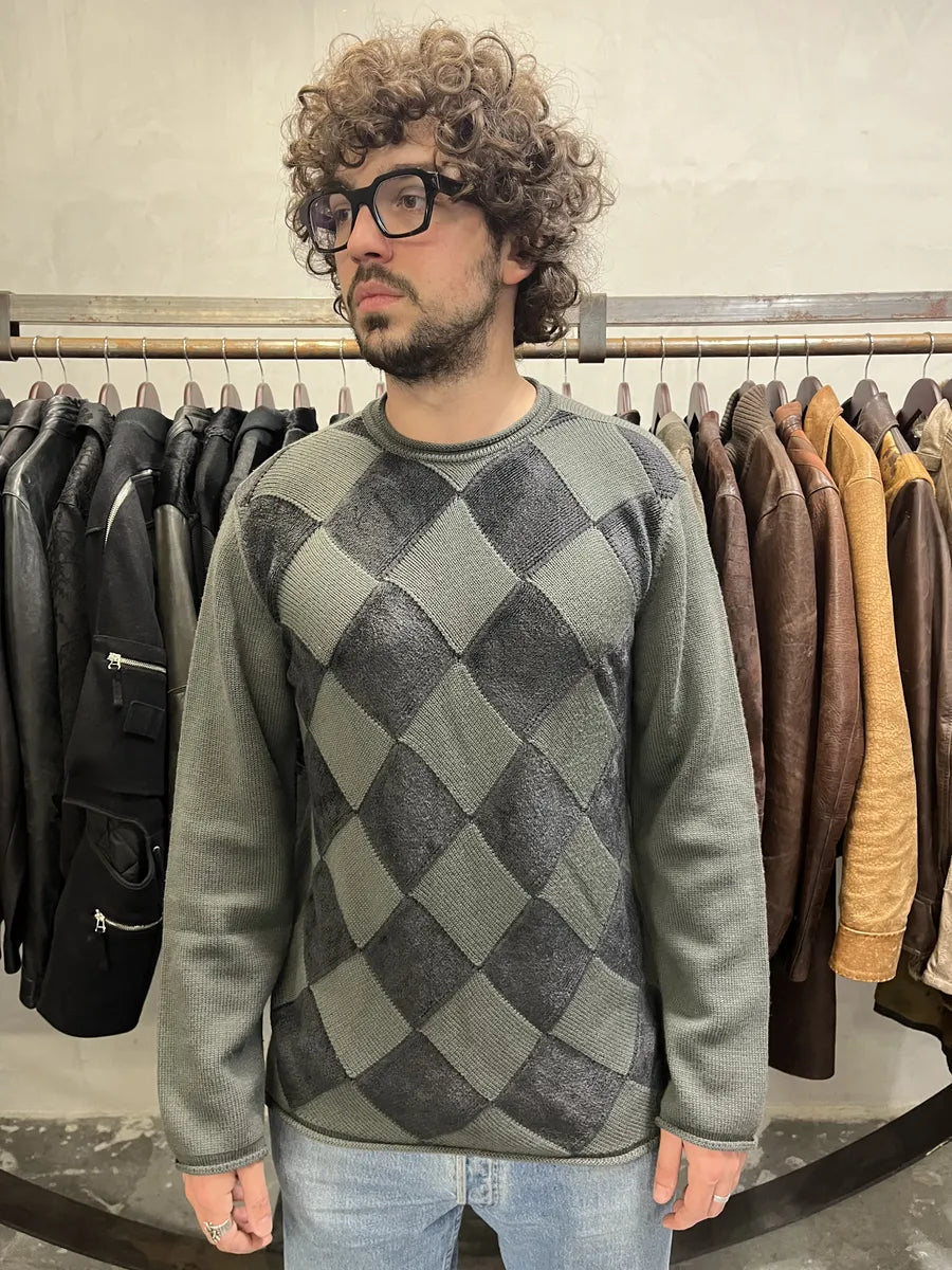 1990s Armani Collezioni Olive Squared Wool Sweater (L) QTpAeTR 1