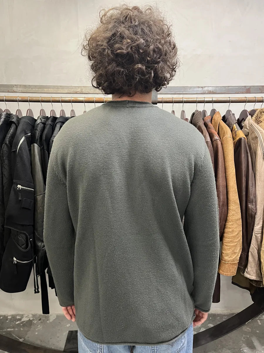 1990s Armani Collezioni Olive Squared Wool Sweater (L) QTpAeTR 2