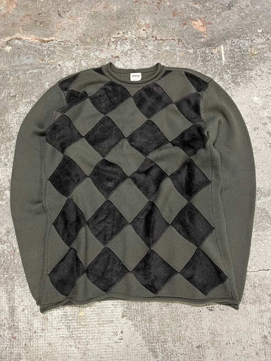 1990s Armani Collezioni Olive Squared Wool Sweater (L) QTpAeTR 3