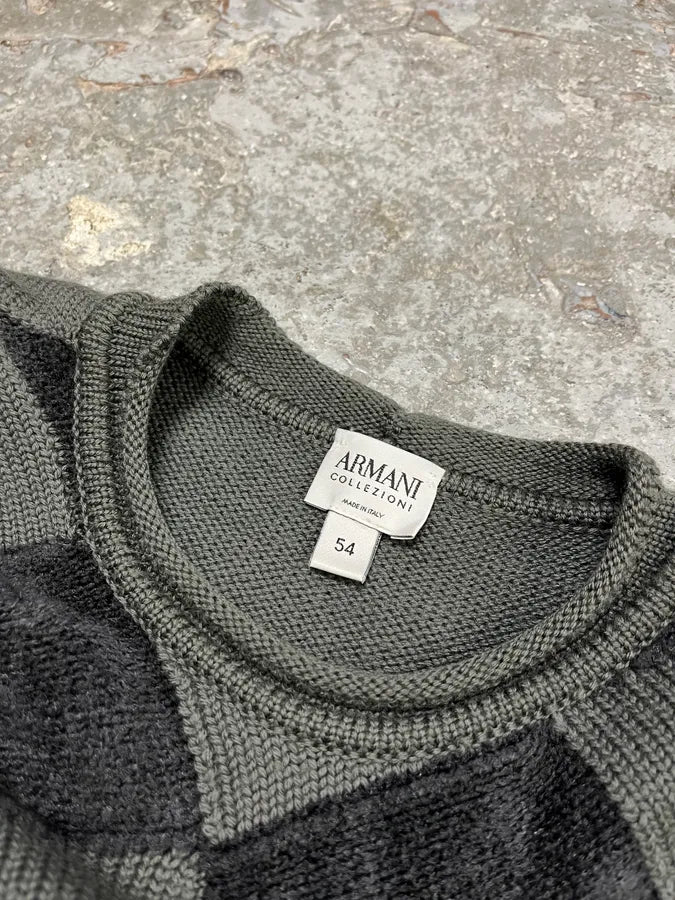 1990s Armani Collezioni Olive Squared Wool Sweater (L) QTpAeTR 8
