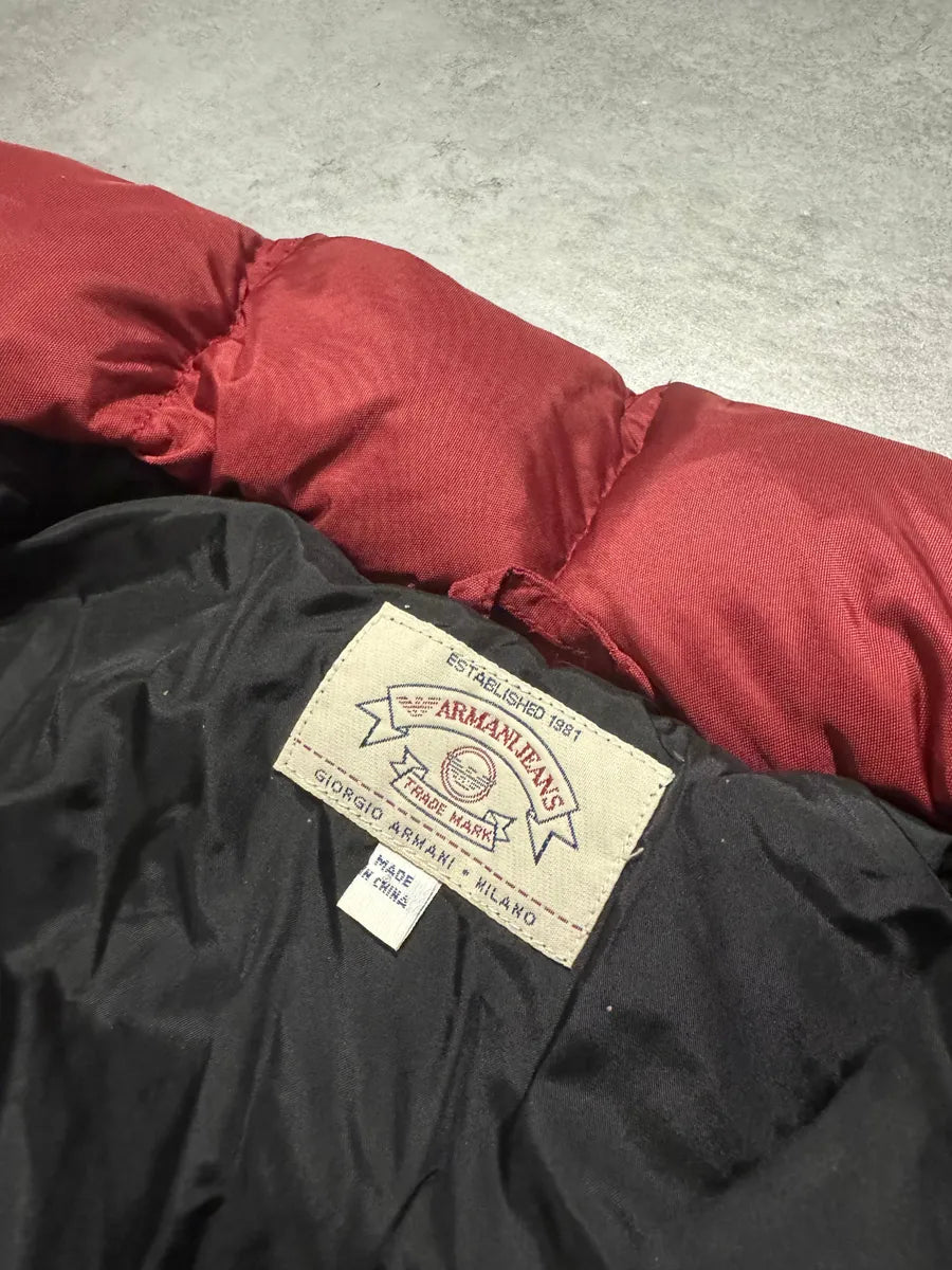 1990s Armani Detachable Arms Light Red Puffer Jacket (XS/S) 8