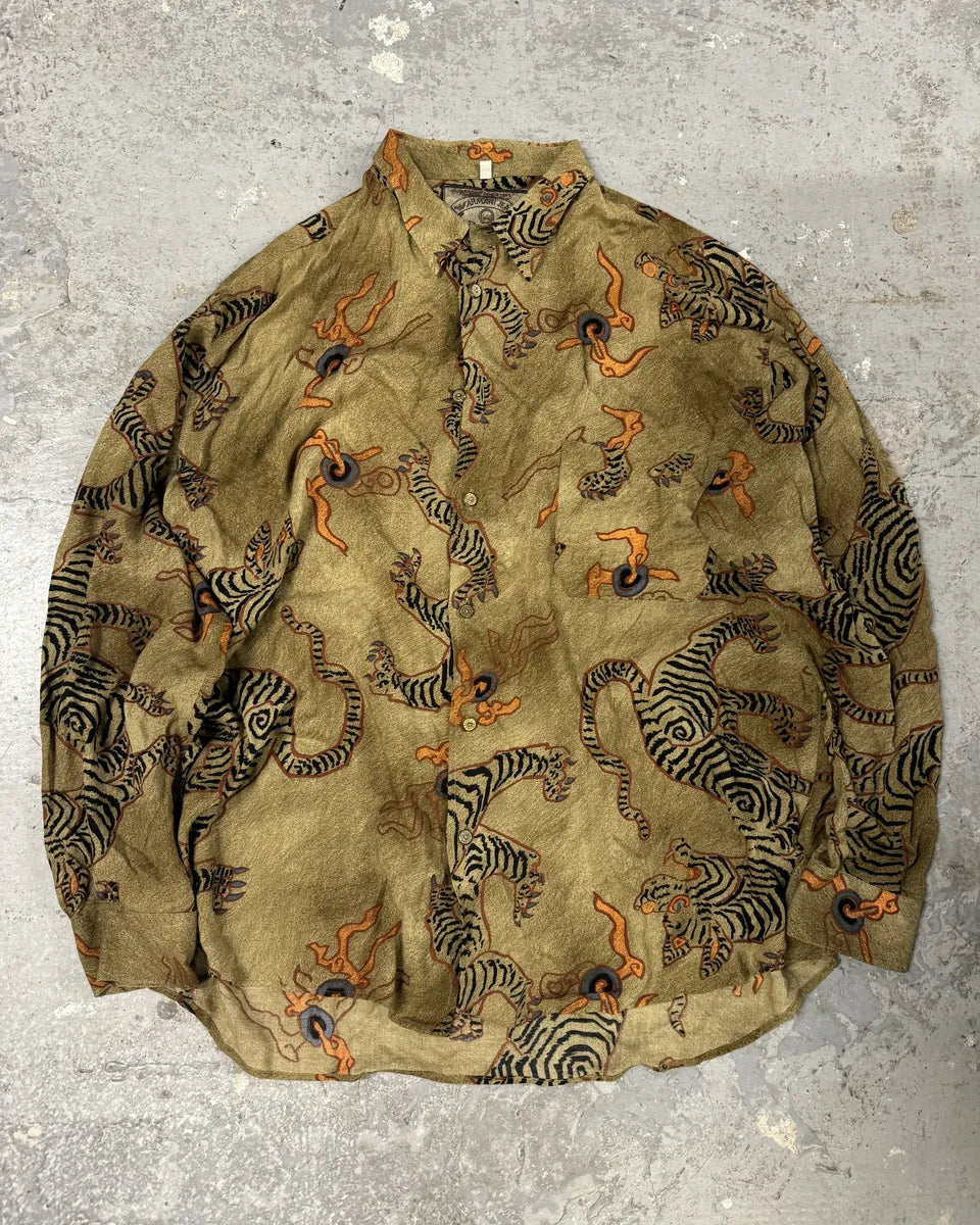 1990s Armani Dream Tiger Camel Shirt ztDiuuG 0