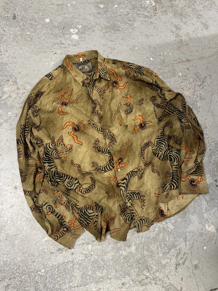 1990s Armani Dream Tiger Camel Shirt ztDiuuG 2