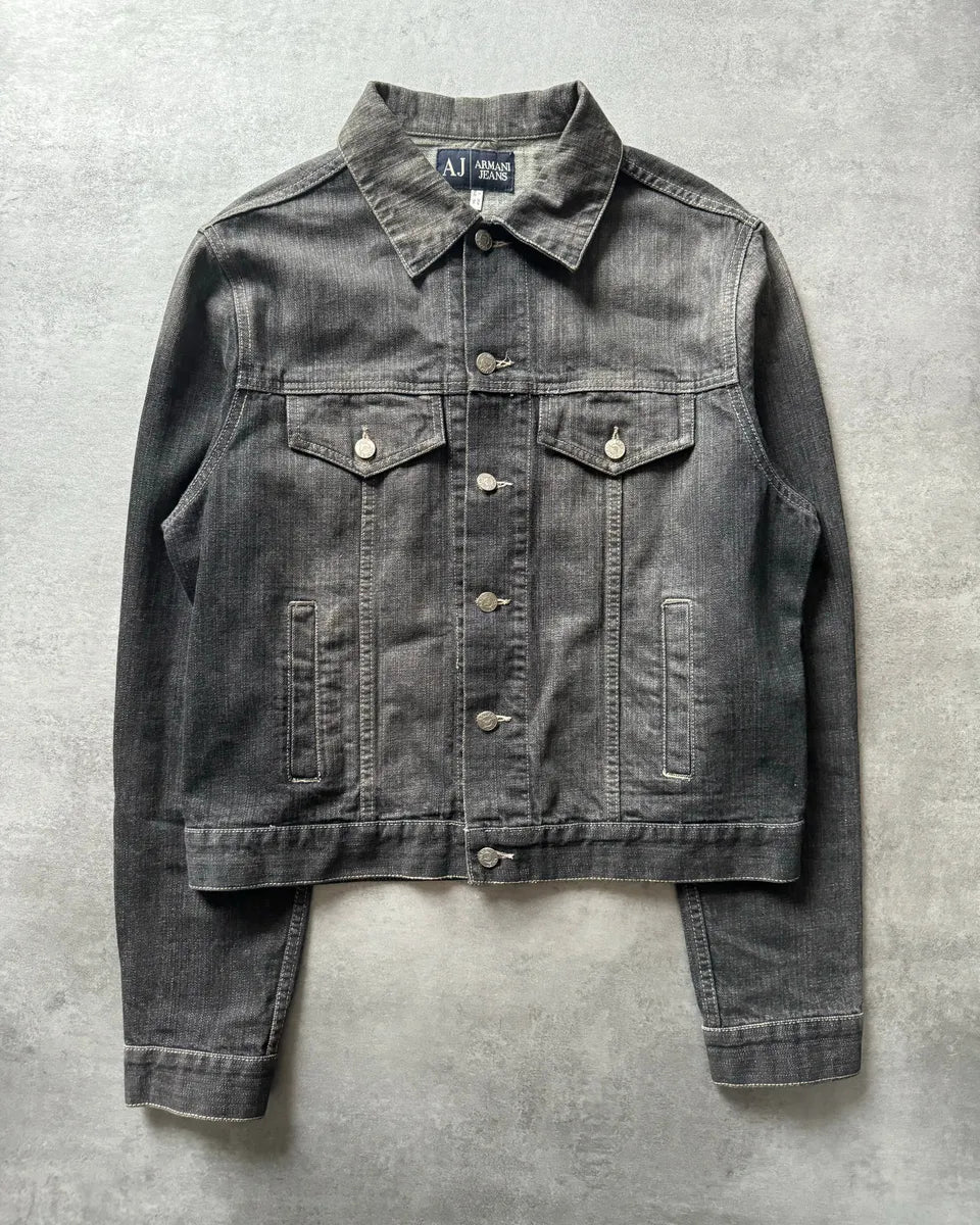 1990s Armani Grey Washed Denim Jacket (L) EsJvuAz 2
