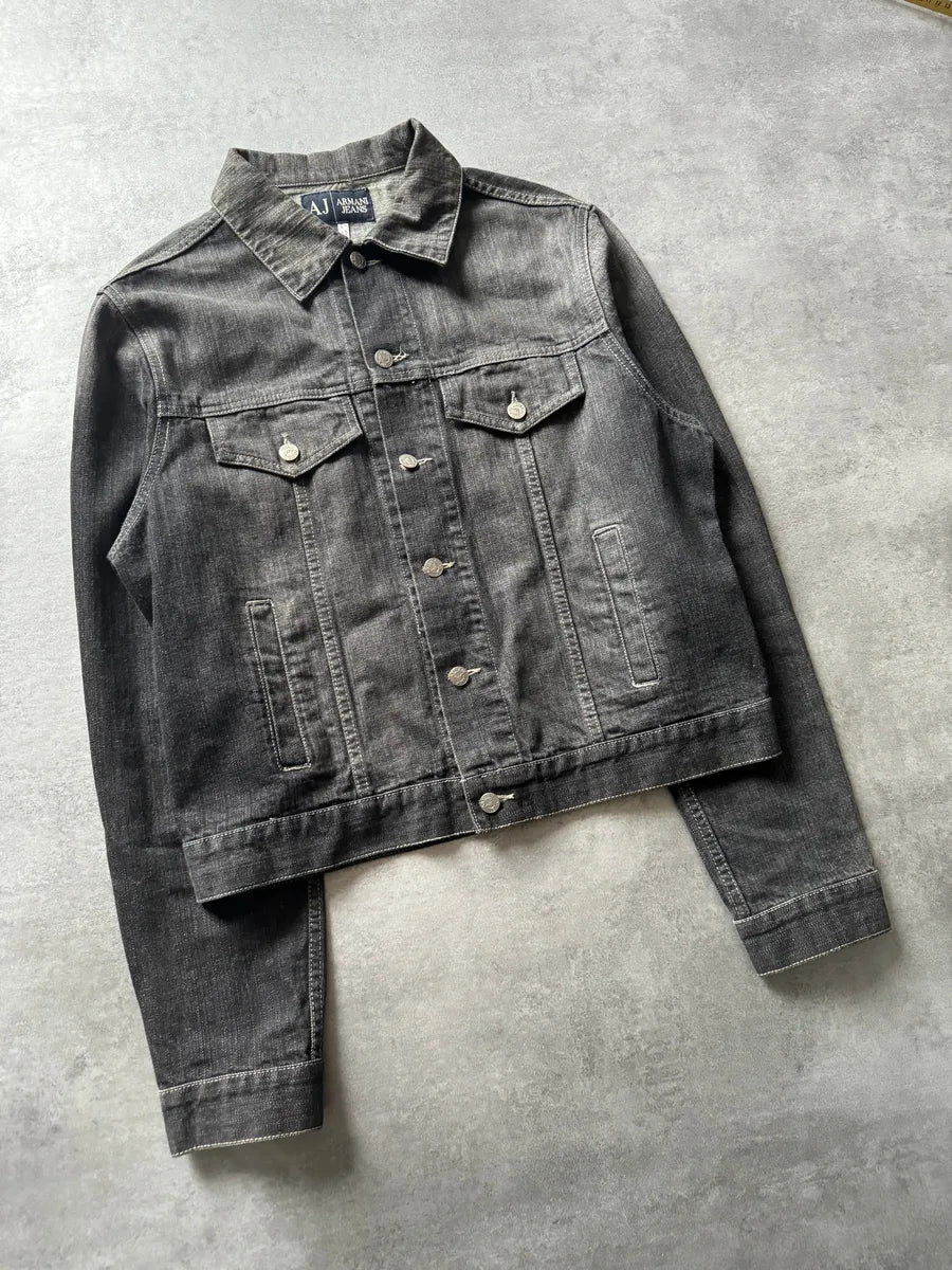 1990s Armani Grey Washed Denim Jacket (L) EsJvuAz 8