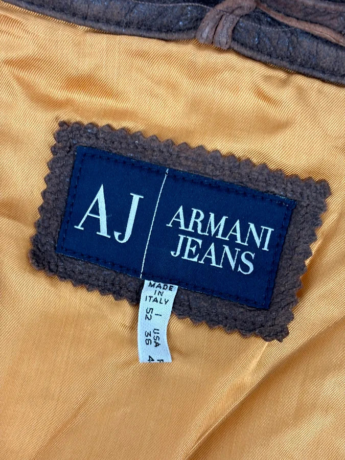 2000s Armani Biker Brown Faded Leather Jacket  uwEWCtr 10