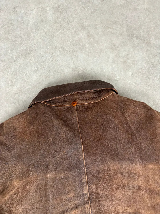 2000s Armani Biker Brown Faded Leather Jacket  uwEWCtr 5