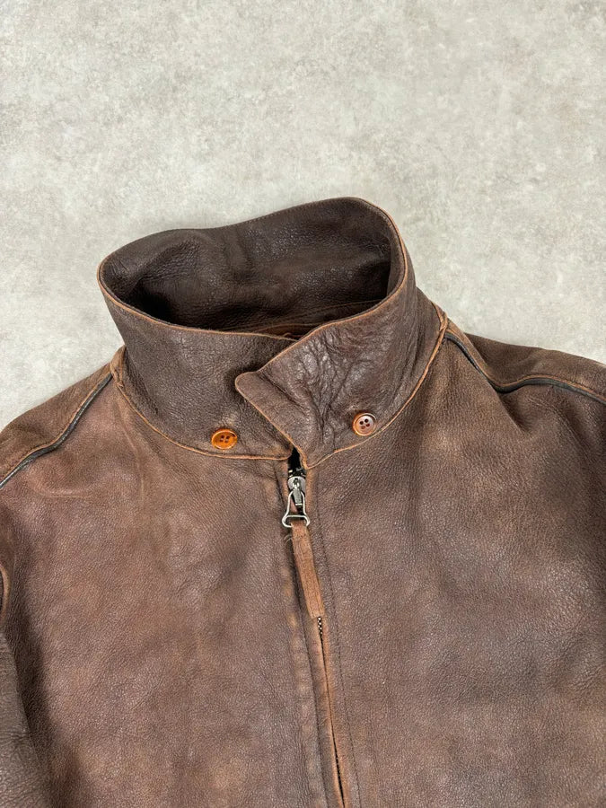 2000s Armani Biker Brown Faded Leather Jacket  uwEWCtr 8