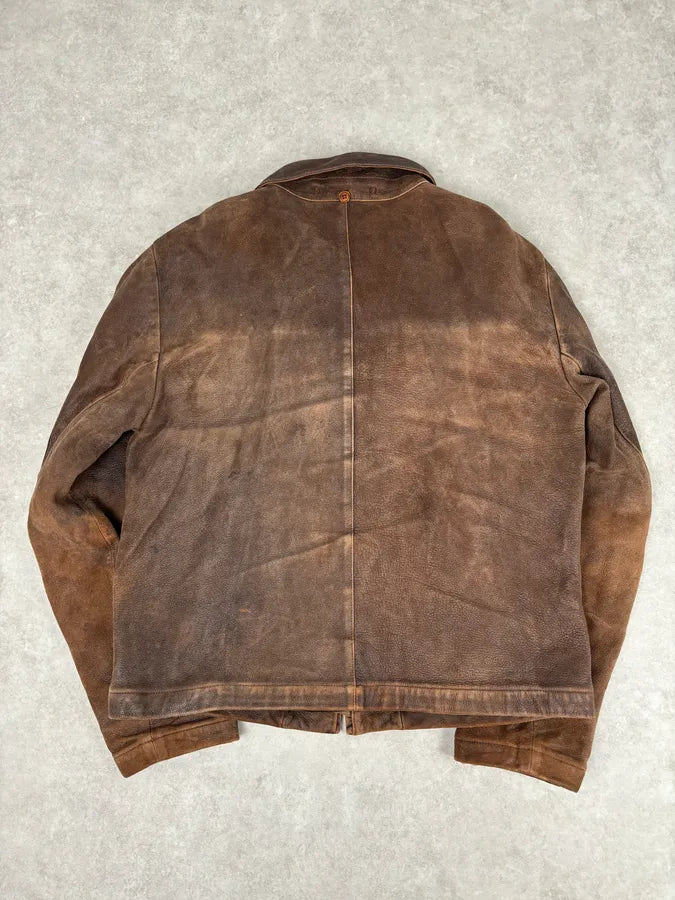 2000s Armani Biker Brown Faded Leather Jacket  uwEWCtr 4