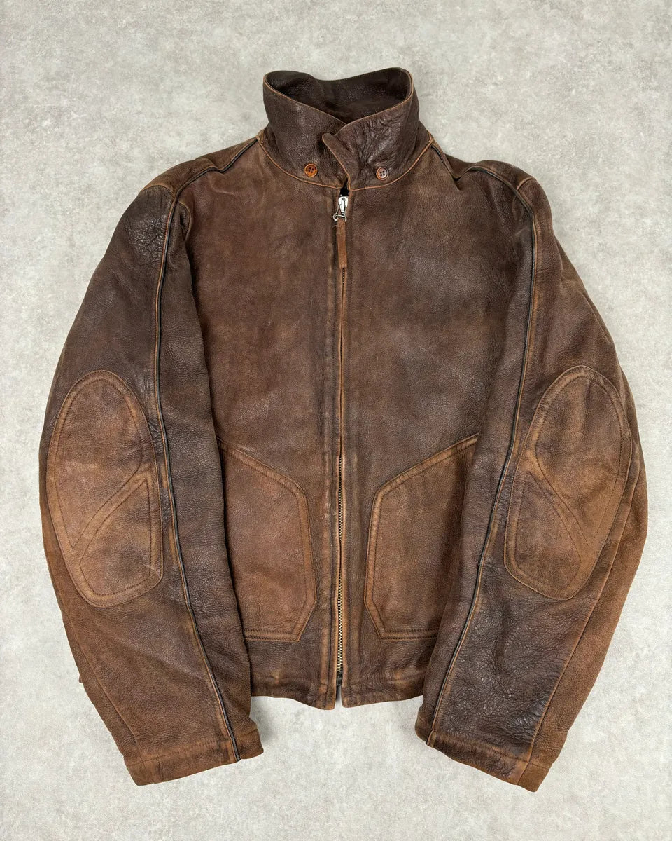 2000s Armani Biker Brown Faded Leather Jacket  uwEWCtr 7