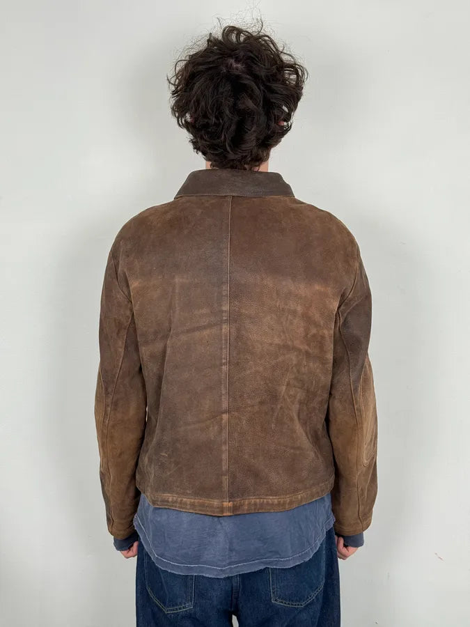 2000s Armani Biker Brown Faded Leather Jacket  uwEWCtr 2