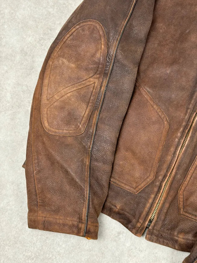 2000s Armani Biker Brown Faded Leather Jacket  uwEWCtr 9
