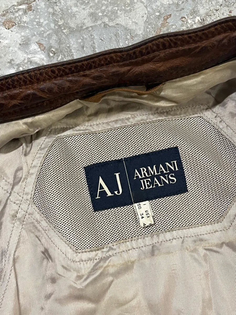 1990s Armani Jeans Cognac Biker Contrast Stripe Leather Jacket  zxzbohX 10