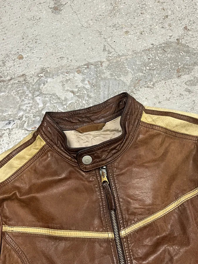 1990s Armani Jeans Cognac Biker Contrast Stripe Leather Jacket  zxzbohX 4
