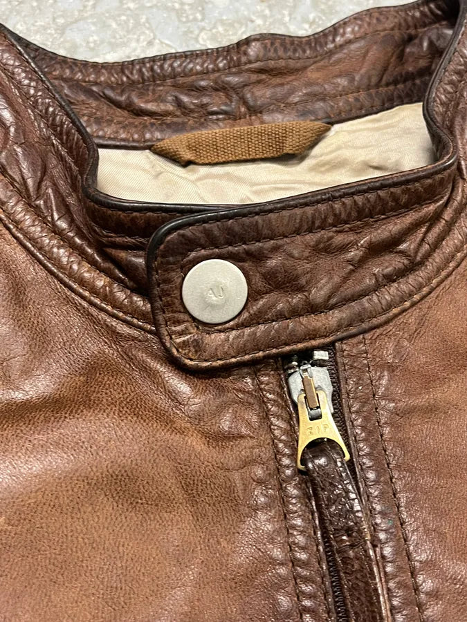 1990s Armani Jeans Cognac Biker Contrast Stripe Leather Jacket  zxzbohX 7
