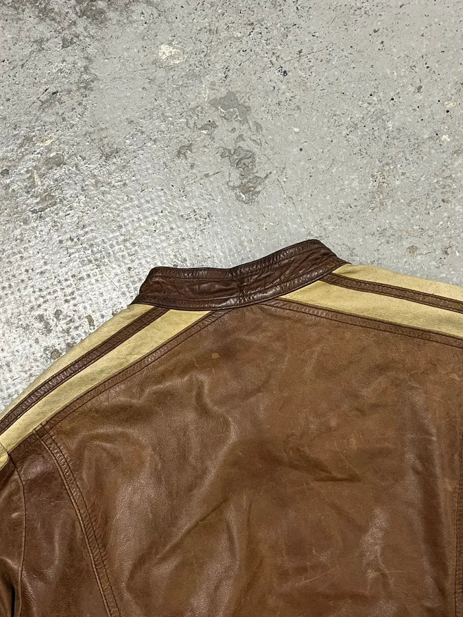 1990s Armani Jeans Cognac Biker Contrast Stripe Leather Jacket  zxzbohX 6