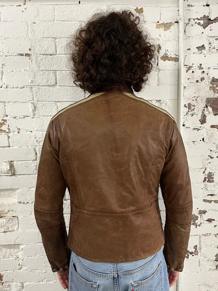 1990s Armani Jeans Cognac Biker Contrast Stripe Leather Jacket  zxzbohX 2